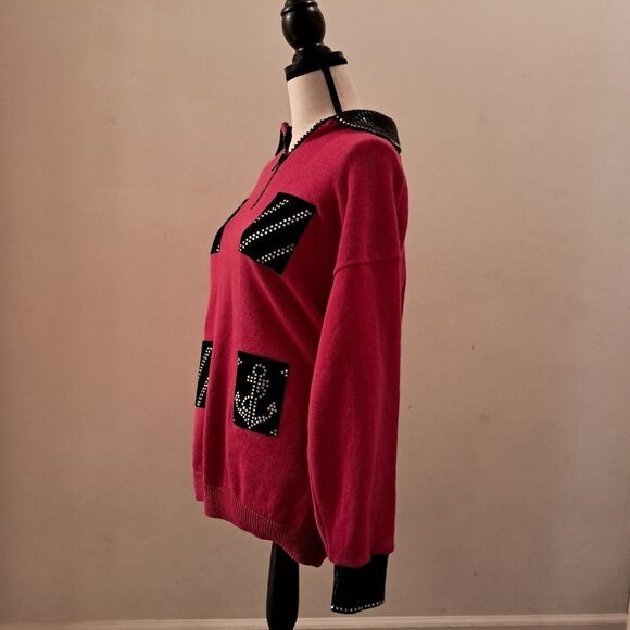 Chic Pink Sweater with Black Accents Women's Large - Picture 5 of 11